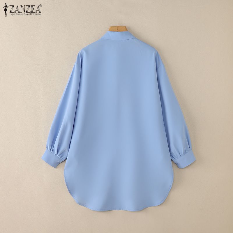 Mode femmes chemise 2026 ZANZEA chemisier musulman automne printemps revers cou à manches longues hauts solide haut bas travail chemise Mujer surdimensionné