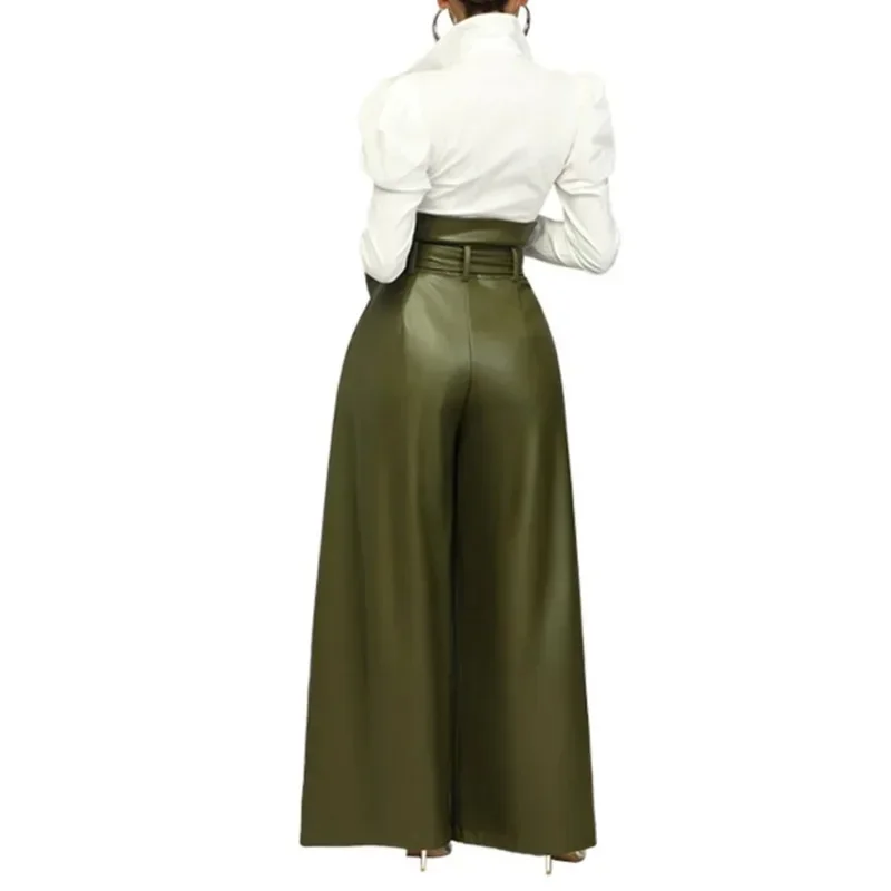 Pantalon taille haute en cuir PU pour femme, pantalon large noir, streetwear décontracté, surintendant ser, articles en gros, mode adt