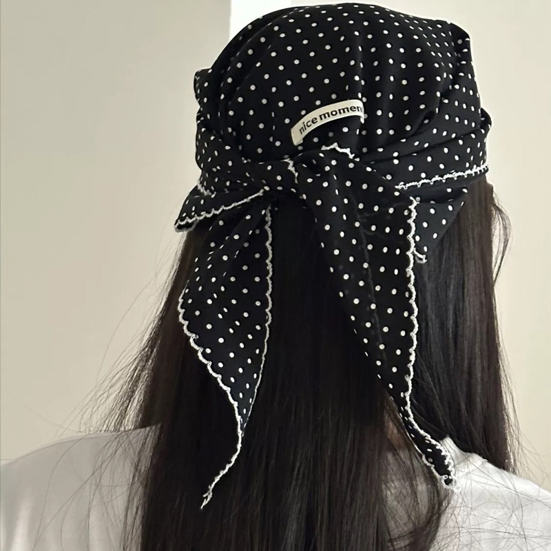 Foulard Bandana triangulaire à pois à volants, foulard en soie Ins coréen, mode Chic, accessoires pour cheveux pour femmes