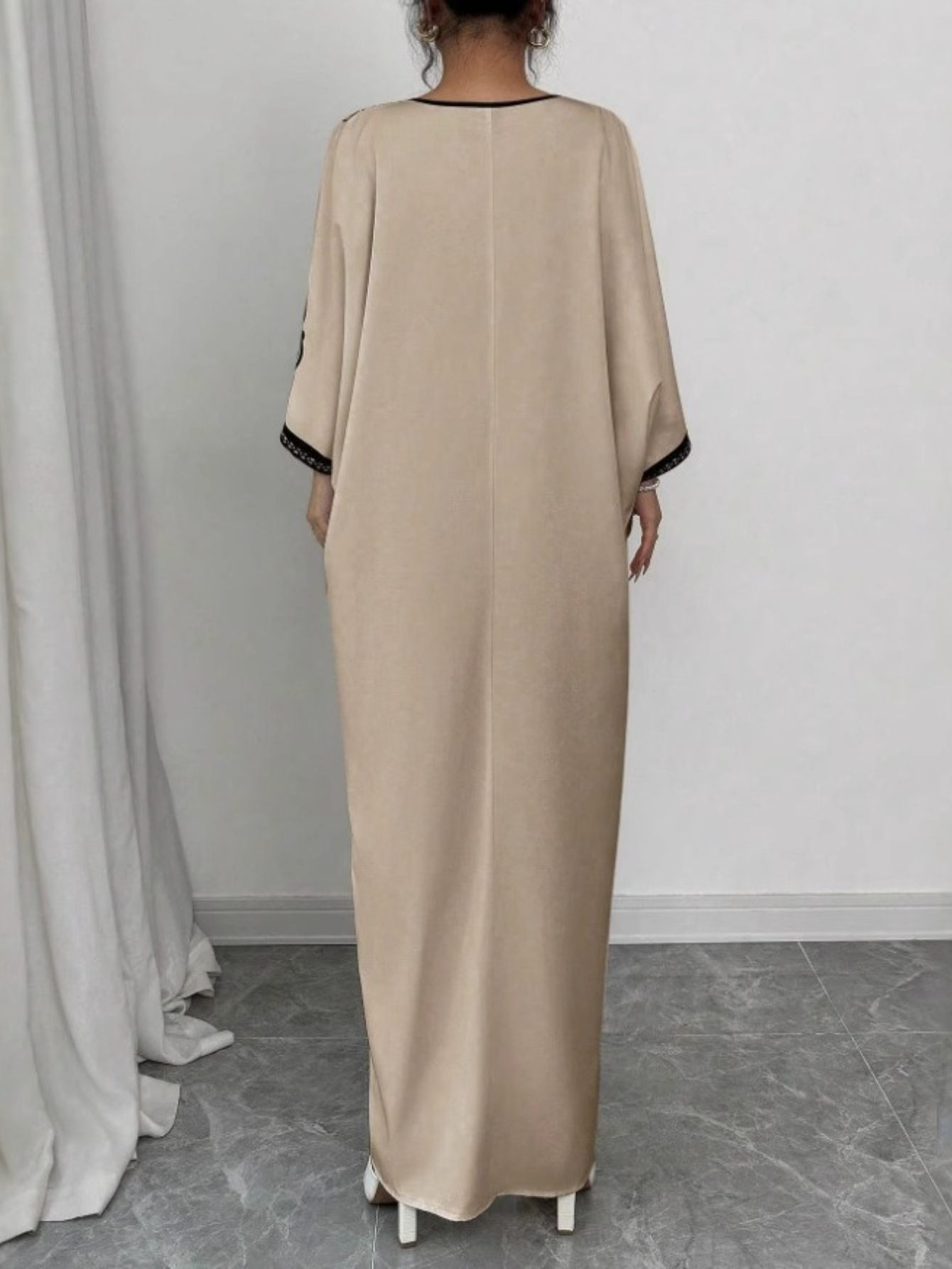 Eid femmes Robe musulmane Abaya col en V Robe ample fête Jalabiya Ramadan robes longues robes Largos caftan arabe marocain caftan