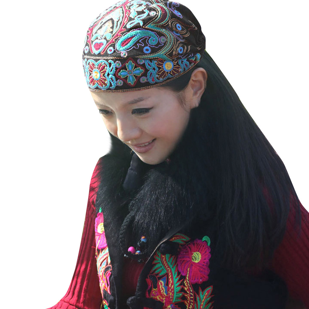 Chapeau brodé de fleurs pour femmes, style mexicain ethnique vintage, imprimé rouge