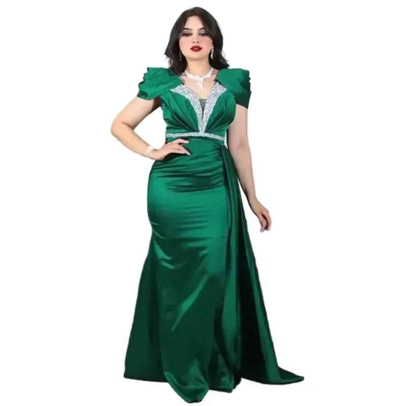 Robe Africaine Élégante pour Femme, Col en V, Paillettes, Manches Courtes, Soirée, Longue, Maxi, Tenues, Vêtements Africains, Automne