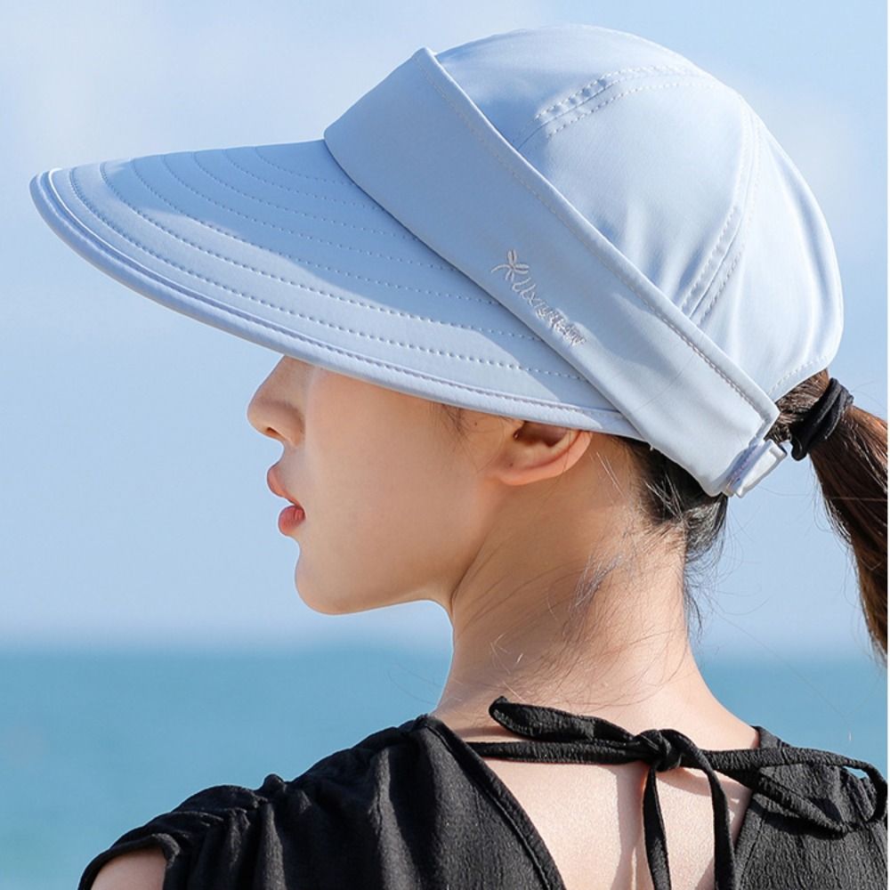 Chapeau de soleil d'été décontracté à large bord pour femmes, Protection UV, pliable, haut vide, queue de cheval, casquette de plage détachable et réglable