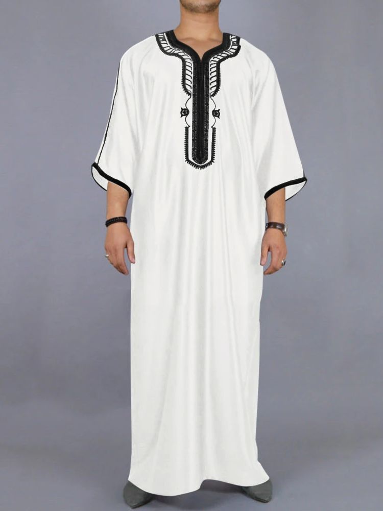 Abaya ample islamique pour hommes, manches courtes, brodé, Style arabe marocain, vêtements musulmans traditionnels pour hommes