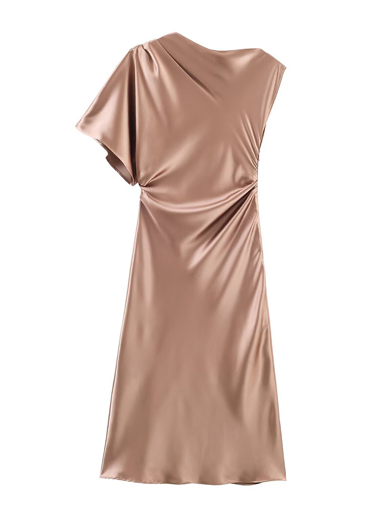 Robe midi asymétrique en satin de soie texturé polyvalente pour femme HH, robe d'été élégante et sexy pour femme, robe longue jusqu'aux chevilles Mujer