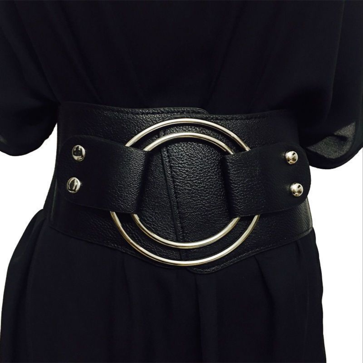 Ceinture large coréenne pour femmes - Ceinture corset élastique classique à boucle circulaire, ceinture large élastique amincissante pour robes