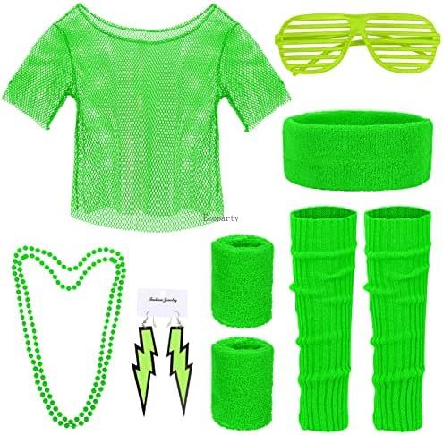 Accessoires de tenue des années 90 et 80, ensemble d'accessoires de Costume des années 80, vêtements des années 80, chemise en maille à épaules dénudées typique, accessoires de costume d'halloween
