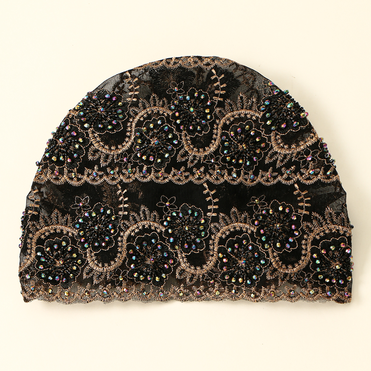 Casquette intérieure en dentelle de perles musulmanes de luxe, couvre-chef islamique élastique pour femmes, casquette de prière élégante, couvre-tête décoratif