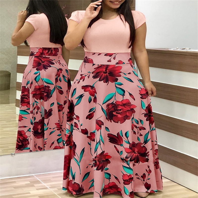 Robe d'été style bohème pour femmes, impression numérique, couleur assortie, col rond, manches courtes, style décontracté, éducatif, YRW6881