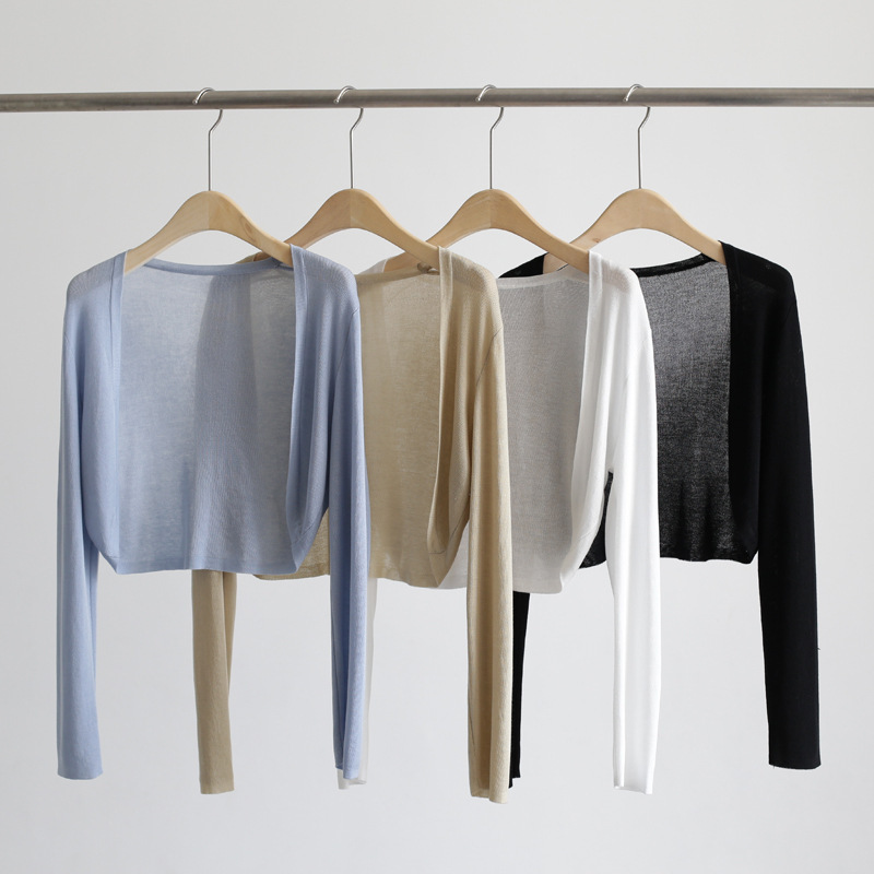 Cardigan court en soie glacée pour femme, châle léger d'été, protection solaire, couverture tricotée légère pour climatiseur