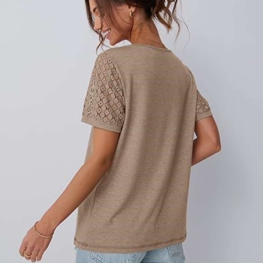 Hauts habillés à manches courtes pour femmes, hauts d'été en dentelle, tendance, col rond, T-Shirts décontractés, tenues de travail, chemisiers, 2025