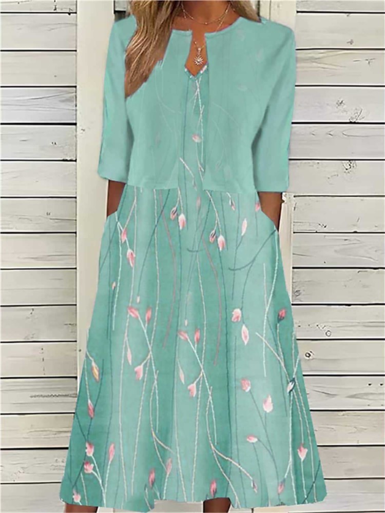 Robe à imprimé floral à col en V pour femmes, ensemble d'été en fibre bohème et cardigan, petit manteau imbibé, robe de plage décontractée, tenues 2 pièces