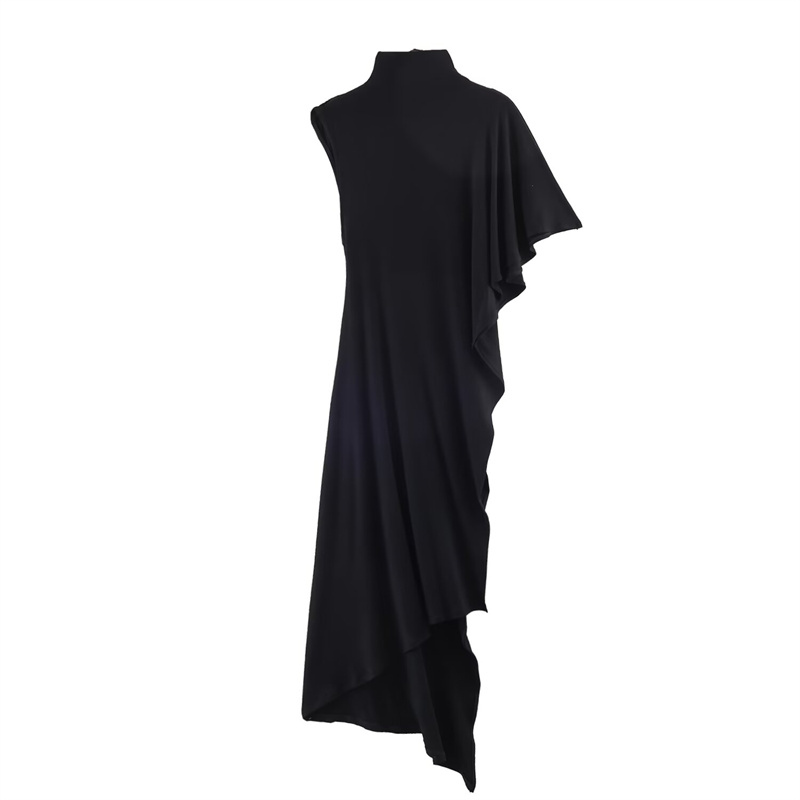 Haut pour femme, nouvelle collection printemps 2026, noir, manches courtes, col montant, asymétrique, plissé, décoratif, élégant et stylé