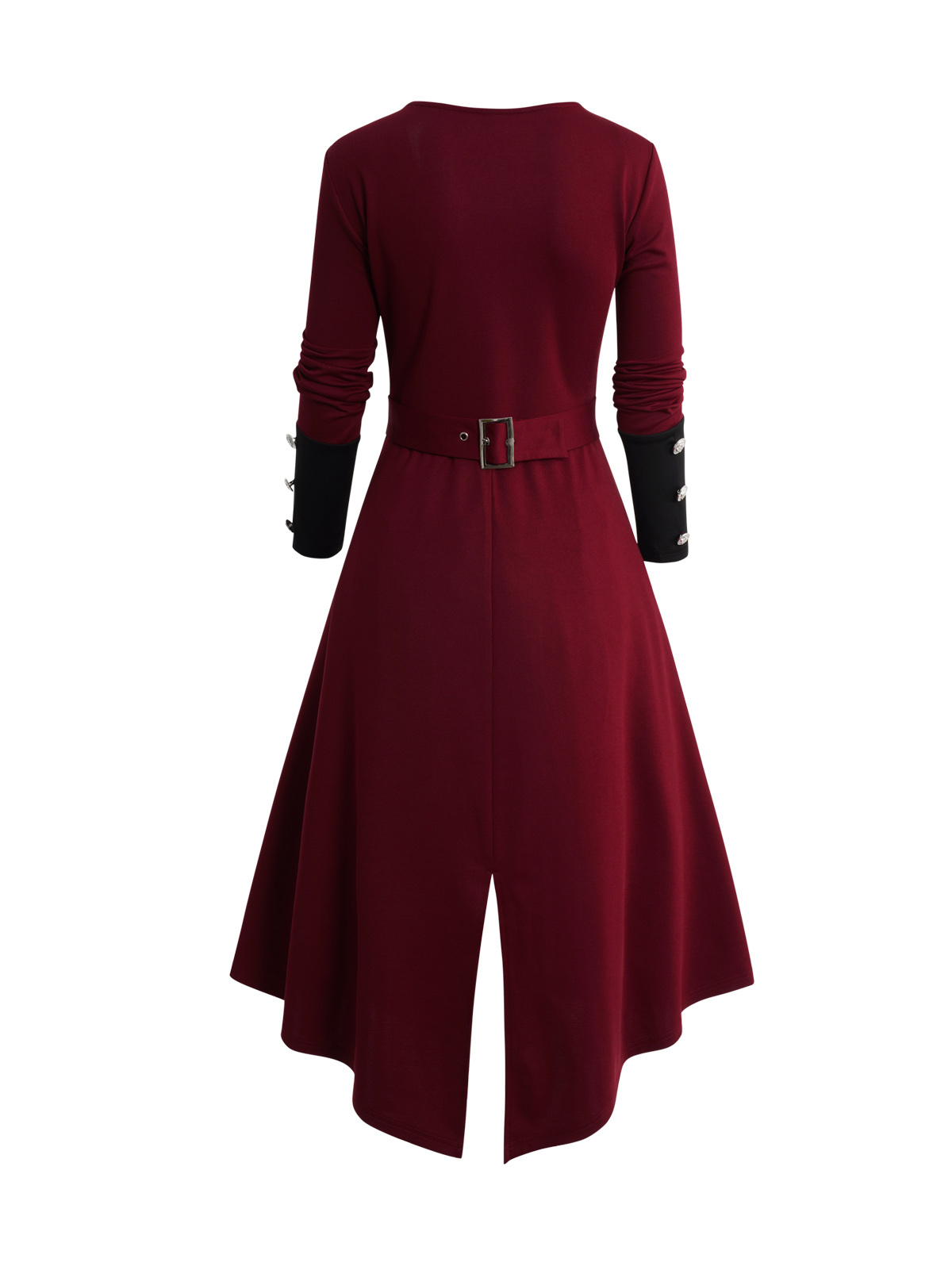 Fur sNuremberg-Manteau rouge pour femme, col rabattu asymétrique en Y, boutons complets, bicolore, haut bas, automne, hiver, 2024