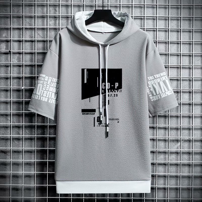 Sweats à capuche de style coréen pour hommes, Streetwear à la mode, Sweats à capuche à demi-manches, Sweats à capuche PVD pour hommes, Imprimés Harajuku décontractés, Vêtements pour hommes, Nouveau