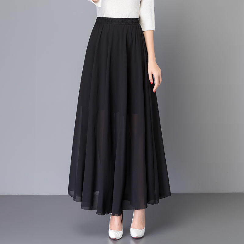 Jupe longue en mousseline de soie pour femme, élégante, vintage, printemps, été, bureau, dame, tout-assressenti, mode, taille haute, mince, jupes mi-longues décontractées