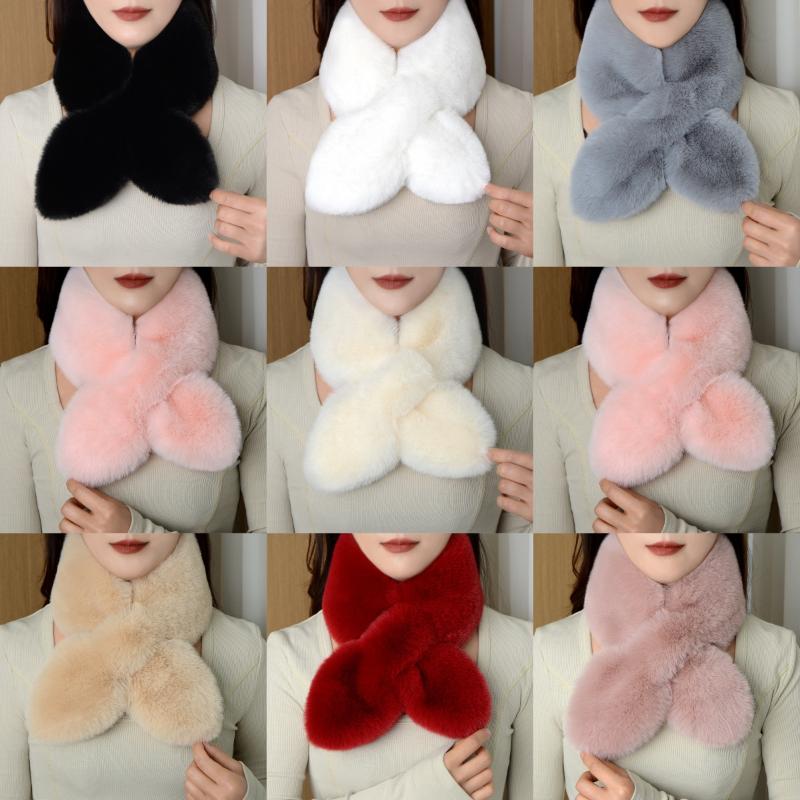 Écharpe en fausse fourrure de lapin d'hiver pour femmes et filles, écharpe douce en peluche, écharpes de couleur unie, collier de cou plus chaud, cadeaux de Noël