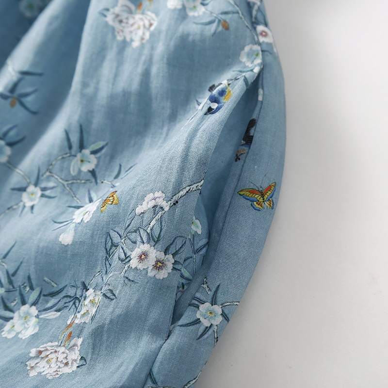 2025 nouveau mince coton doux imprimé fleuri ample confortable Vintage robe d'été ceinture mince bureau dame travail robe femmes décontracté robe mi-longue