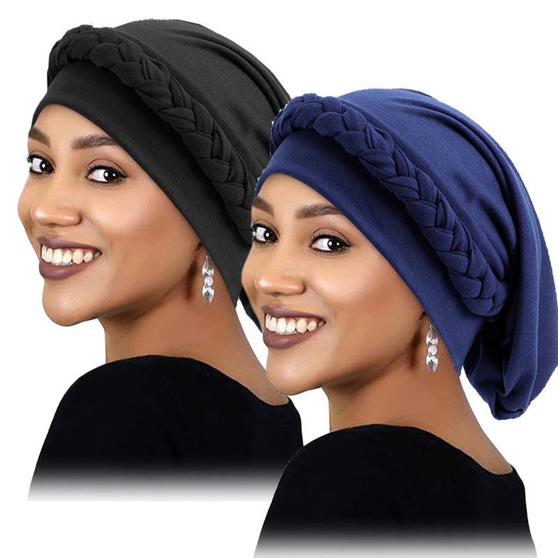 Turban élastique tressé pour femmes, 2 pièces/lot, chapeau torsadé musulman, chapeau contre le Cancer, casquette de chimio, couverture enveloppante pour cheveux, couvre-chef islamique