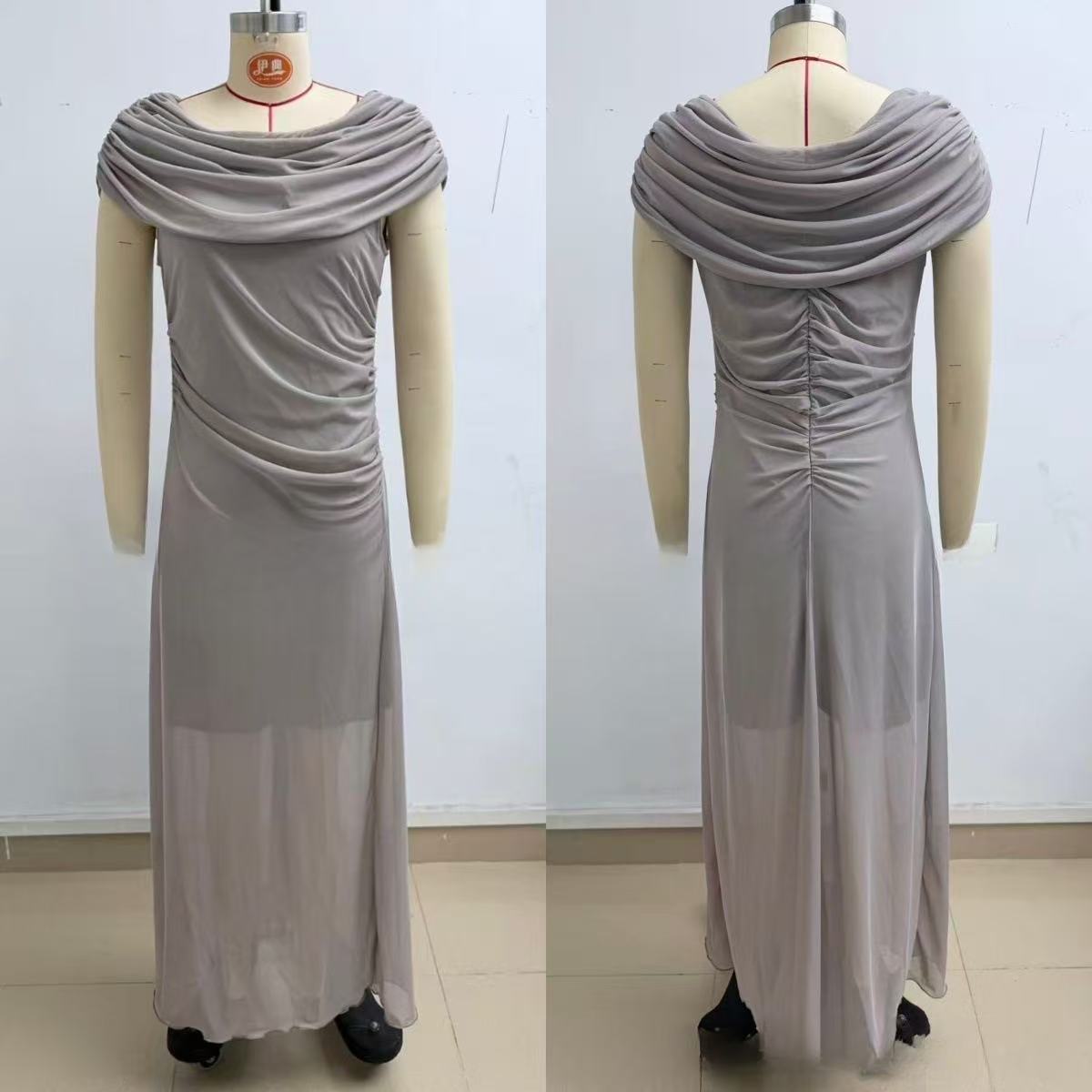Robes longues à col chauve-souris pour femmes, élégantes, plissées, sans manches, robe de soirée longue, robe de cérémonie, robe de demoiselle d'honneur