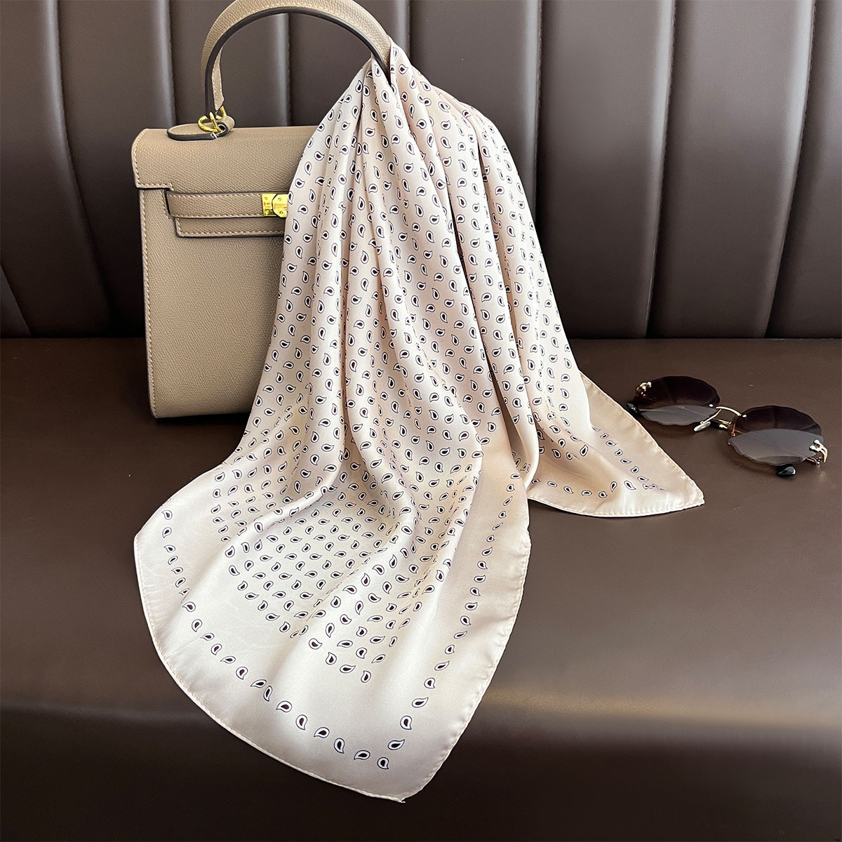 Foulard carré en soie pour femmes, 70x70cm, rétro, imprimé Paisley et noix de cajou, Foulard en Satin doux, bandeau Hijab