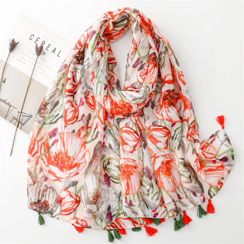Châle en viscose à pampilles fines pour dames, étole ronde Pashmina, hijab musulman Bufandas, écharpe à pois floraux, belle mode, haute qualité, automne