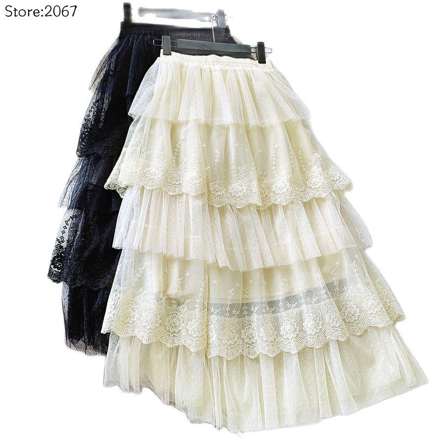 Jupes pour femmes, jupe style gâteau, mode printemps-été, jupes en dentelle, jupe longue amincissante taille haute pour femmes, jupe élégante en tulle