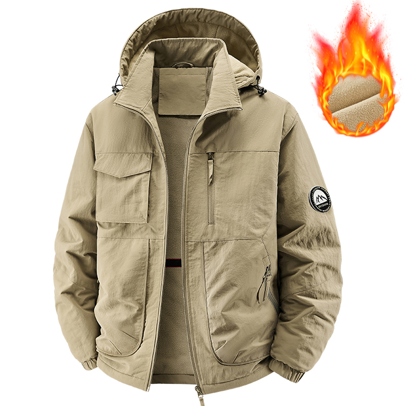 Manteaux Cargo chauds multi-poches en polaire pour hommes, veste épaisse imperméable, coupe-vent thermique d'hiver, pardessus à capuche