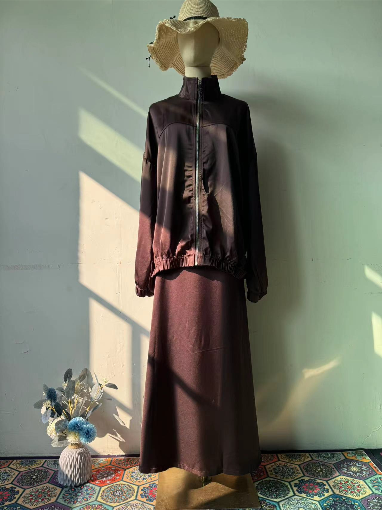 Robe musulmane Satin 2 pièces ensemble femmes fête Abaya Musulman Ensembles arabe longue Robe dubaï caftan robes Jalabiya Ramadan Eid
