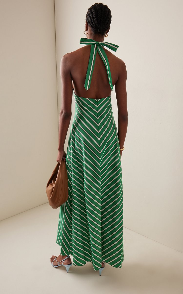 Robe mi-longue d'été pour femmes, Sexy, sans manches, col monté, imprimé rayé, tenue de vacances, style bohème, 2025