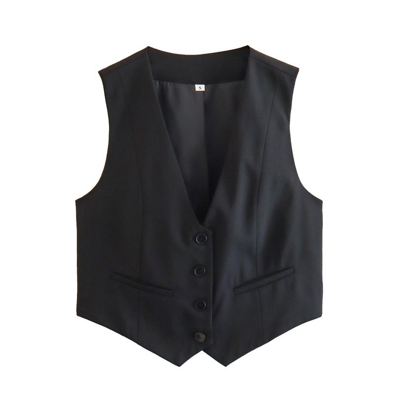 MUJER femmes gilet noir blanc recadrée gilet haut femmes col en V sans manches gilet femme mode travail été costume gilet manteaux courts