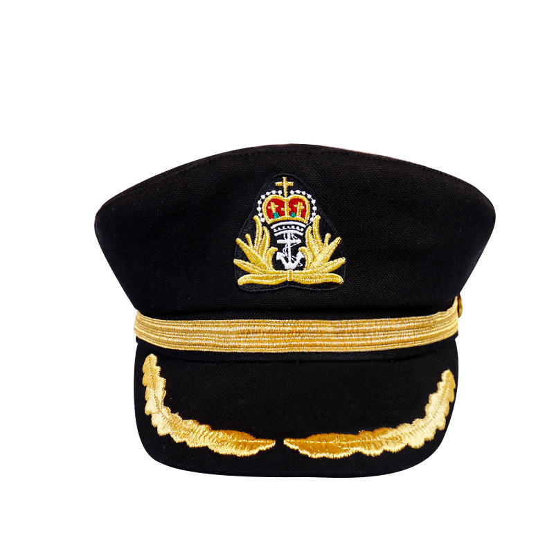 Chapeau de marin pour homme, casquette de capitaine noir et blanc, uniforme de fête costumée, cosplay, scène, casquette militaire plate marine pour adultes hommes et femmes