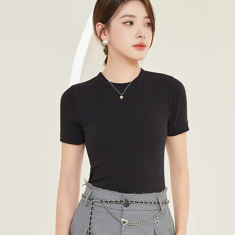 T-Shirt à manches courtes en soie de mûrier, haut de gamme, col rond, respirant et fin, couleur unie, vêtements féminins doux, printemps été