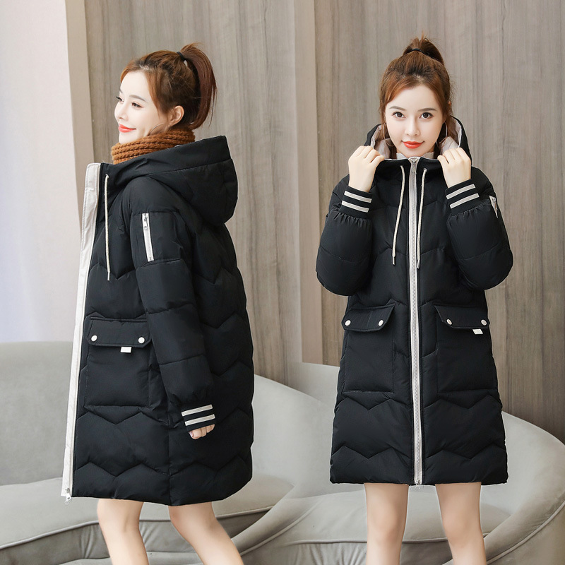 Manteau d'hiver mi-long en coton rembourré pour femme, parka à capuche, chaud et épais, pardessus décontracté, ample, vêtements de neige, veste d'extérieur solide 4XL