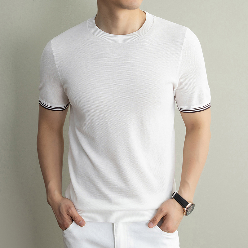T-shirt en maille de lyocell respirant à manches courtes pour homme, coupe ajustée, en soie et lin de haute qualité, collection été 2026, tendance