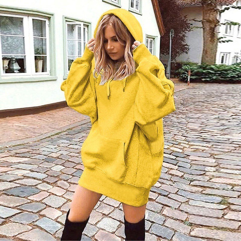 Robe à capuche oversize pour femme, ample, à manches longues, avec poches et cordon de serrage, style sweat-shirt, streetwear décontracté, pour le quotidien, pull chaud