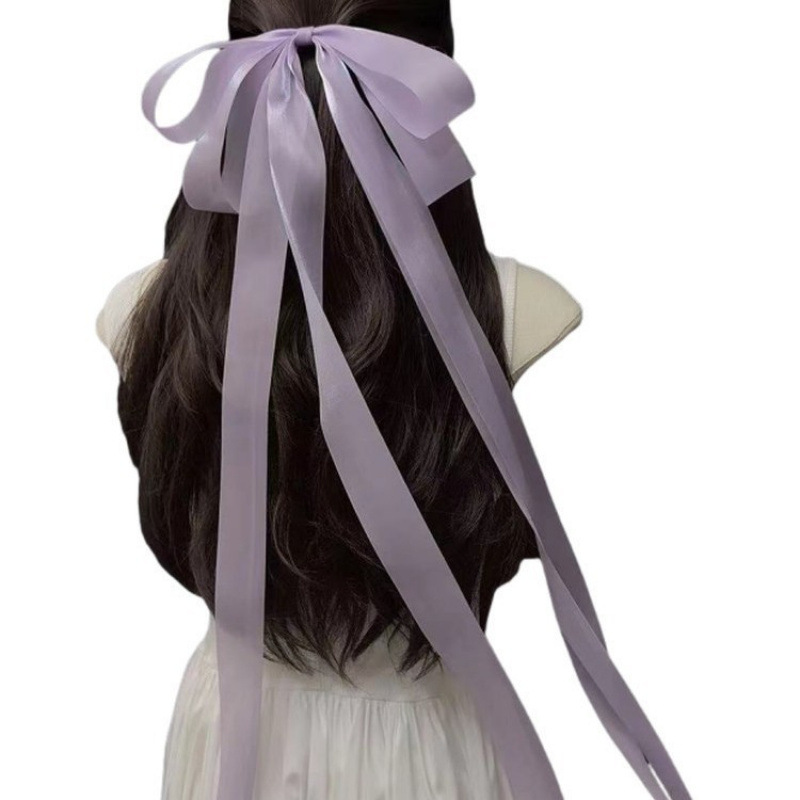 1 pièce, nœud en ruban satiné bleu extra-long, accessoires pour cheveux pour femmes et filles, pinces à cheveux en soie, barrettes pour cheveux épais ou fins