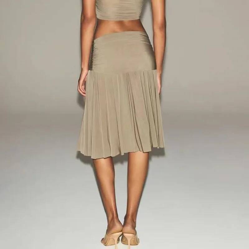 Jupe plissée taille moyenne pour femmes, tenue élégante, couleur unie, mi-longue, douce et romantique, au-dessus du genou, printemps-automne