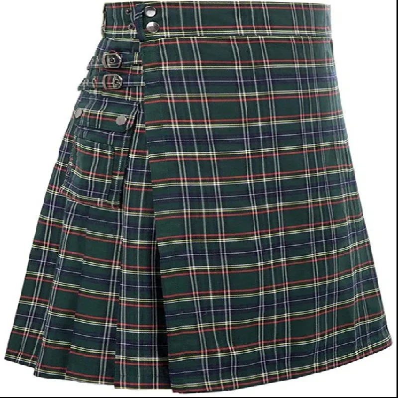 Kilt pour homme, kilt utilitaire, kilt hybride en jean 100% coton, kilt traditionnel pour homme à plis carrés modernes en tartan
