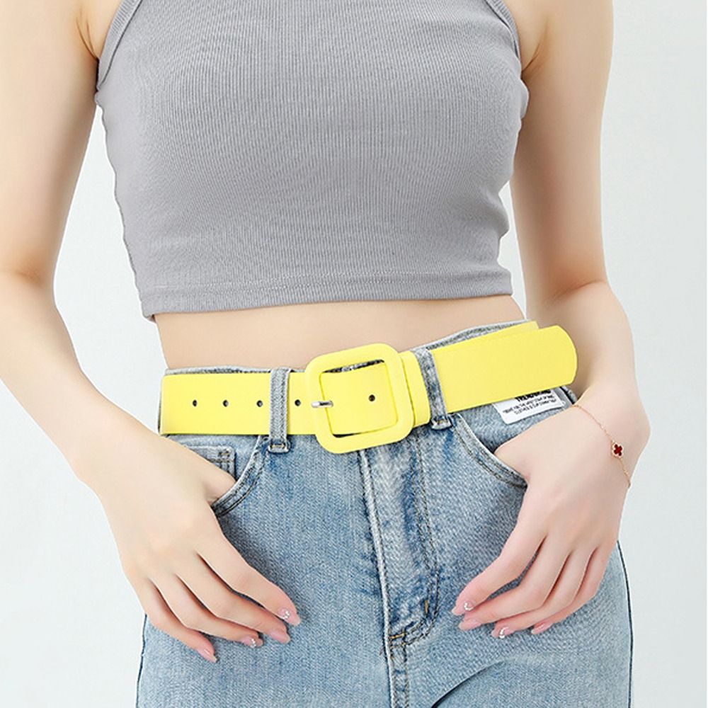 Ceinture en cuir vintage pour femme, couleur bonbon, avec boucle carrée, fine, pour pantalon ou robe