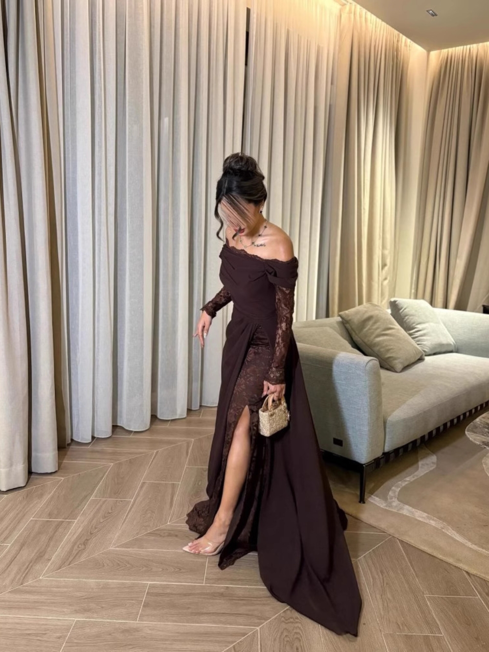 Café grande balançoire dentelle robe de soirée élégante épaules nues caftan robe de bal Abaya Sexy fente latérale populaire vêtements de fête formelle