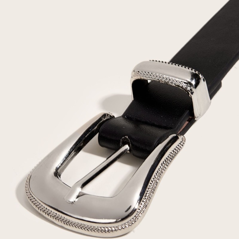 Ceinture de style rétro européen et américain avec boucle en métal embossée, élégante et polyvalente - Ceintures noires pour femmes