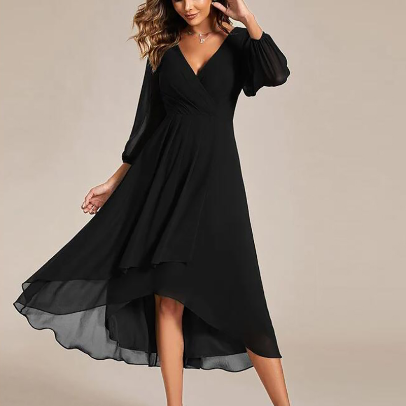 Robe longue élégante à col en V et coupe trapèze pour femme, avec manches en maille, idéale pour les fêtes, la plage et les soirées – Collection Printemps-Été