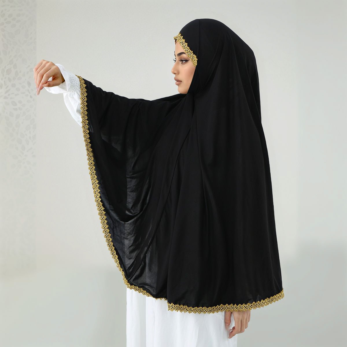 Abayas musulmanes à couverture intégrale avec bordure en dentelle scintillante, hijab instantané uni pour femmes, en coton et chanvre de qualité supérieure, robe de prière pour le Ramadan
