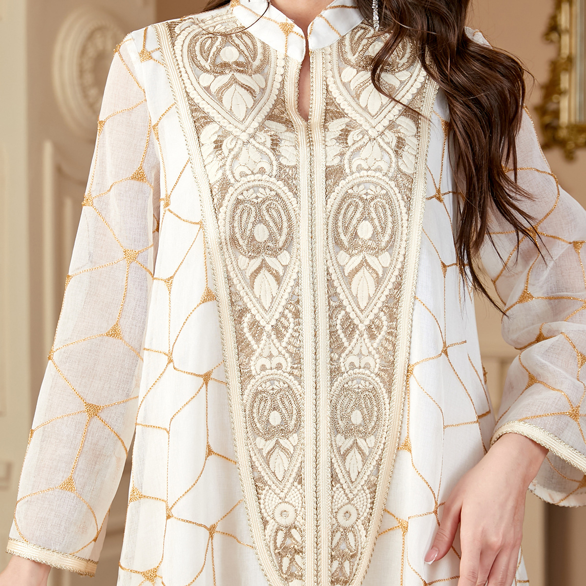 Abaya-Robe longue brodée de Dubaï, moyen-orient, robes de femmes musulmanes, patchwork européen et américain, robe à fleurs