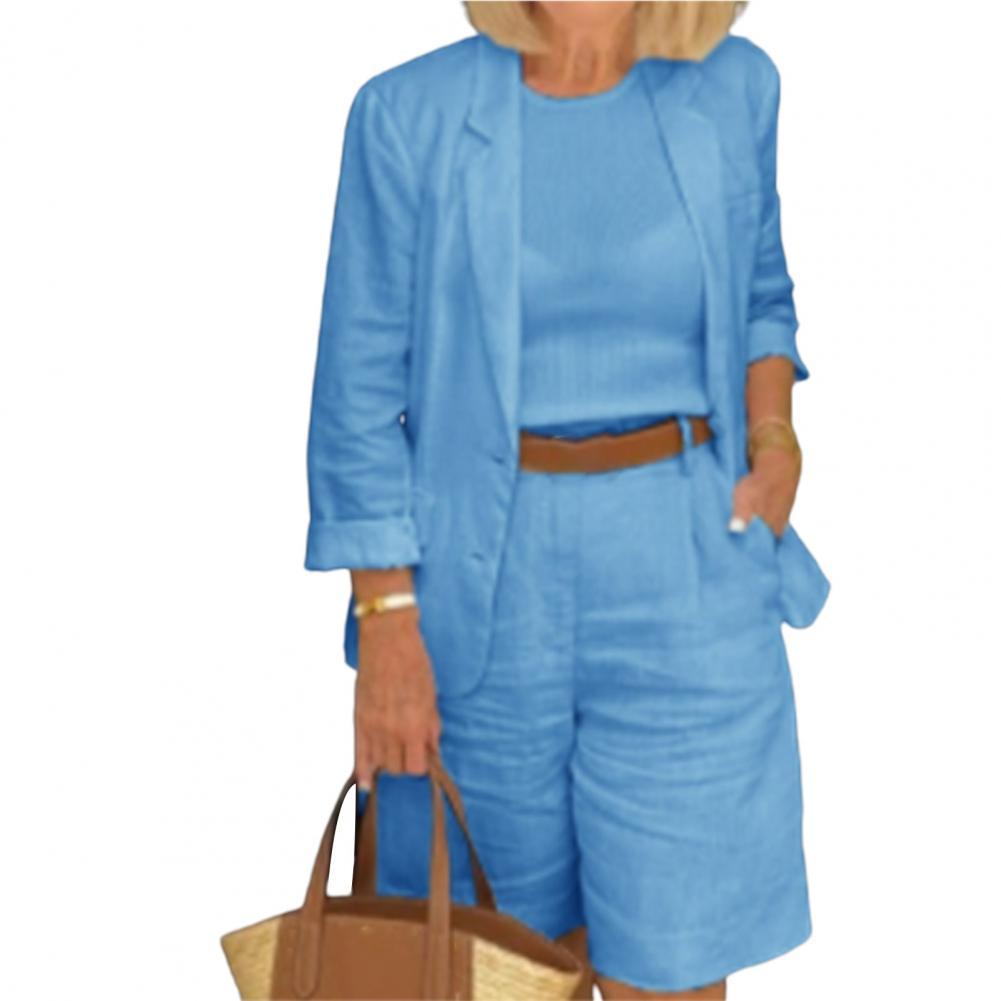 Ensemble deux pièces chemise à manches longues pour femmes, couleur unie, col rabattu, chemises décontractées, gilet, short à lacets, tenues pour dames, automne 2022