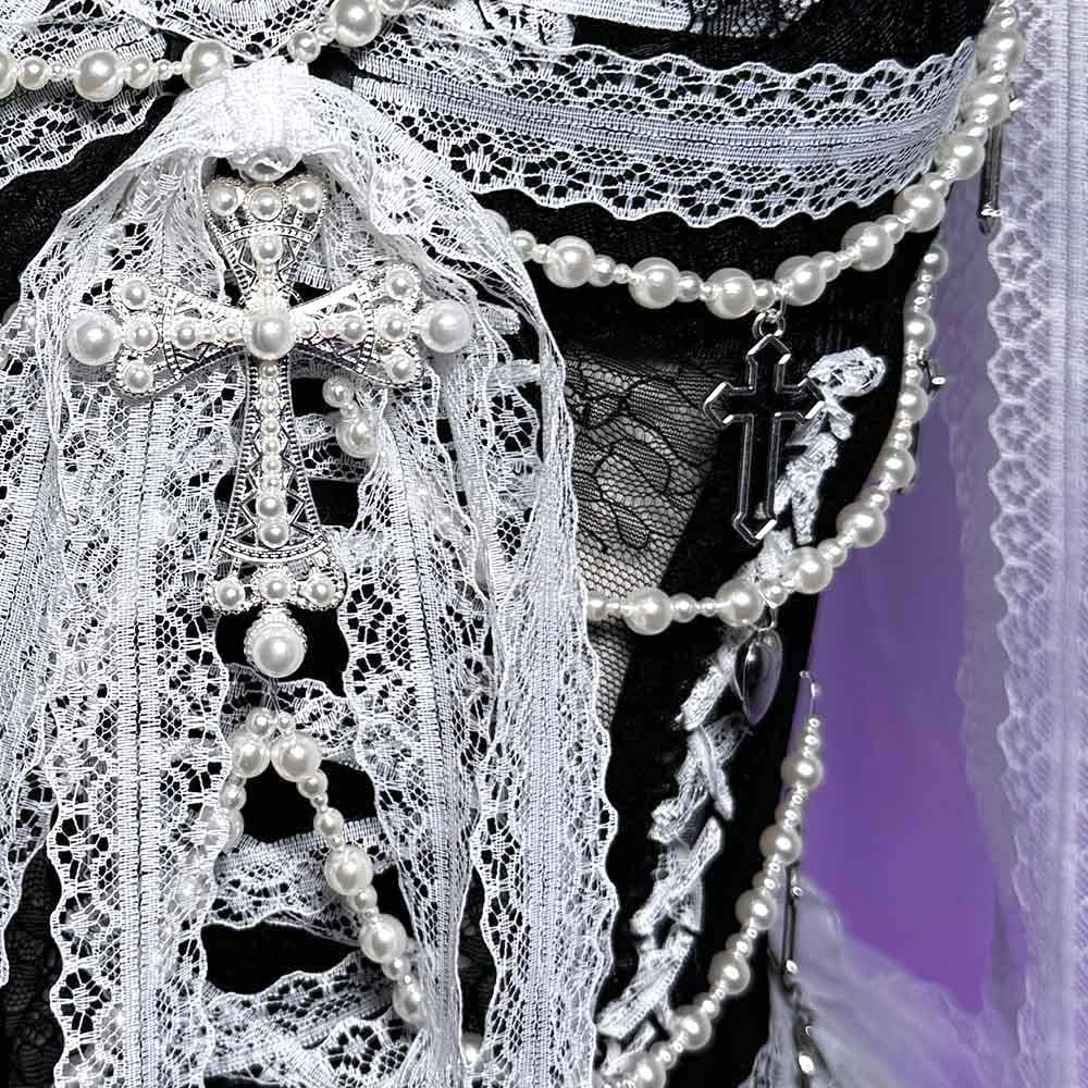 Robe Gothique Noire pour Femme Y2K Rave Cyber Punk Rock Star Goth Croix Dentelle Scène Emo ALT Grunge E-Girls Lolita Robe de Bal Vêtements