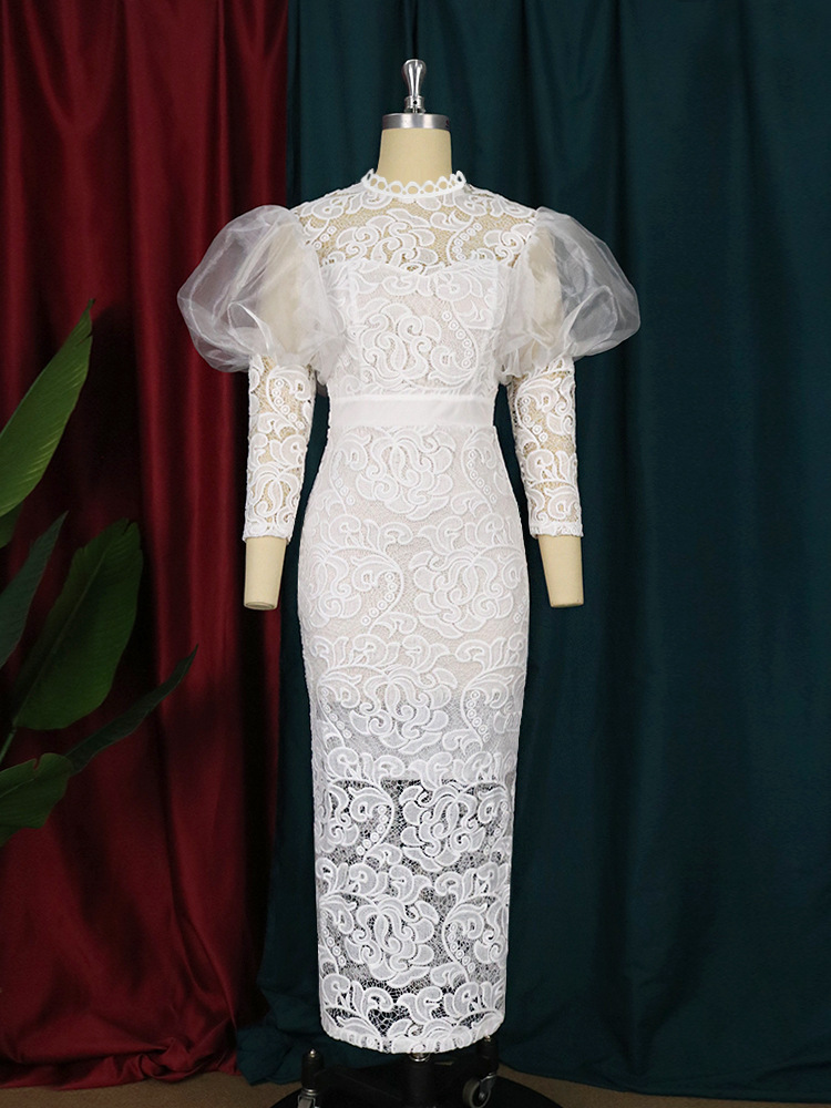 Robe de soirée en dentelle pour femmes, tenue de mariage, élégante, manches 2023, longue, dashiki, été 3/4