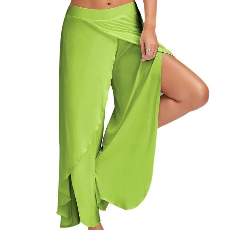 Femmes grande taille pantalon à jambes larges ample Fitness danse Yoga pantalon fendu femme élastique Wasit décontracté entraînement solide vêtements d'été
