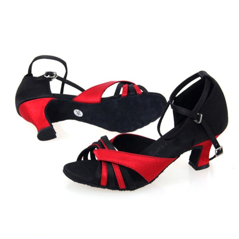 Chaussures de danse carrées d'été rouges et noires, nouvelles chaussures de danse latine à semelles souples et moyennes à talons hauts pour femmes